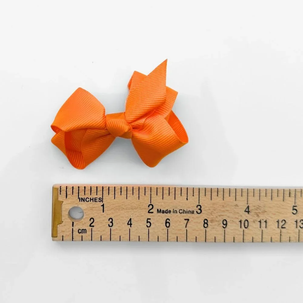 Set of 2 Pretty Girls Hair Bows Grosgrain Ribbon Kid Hair Clips Accessory Orange